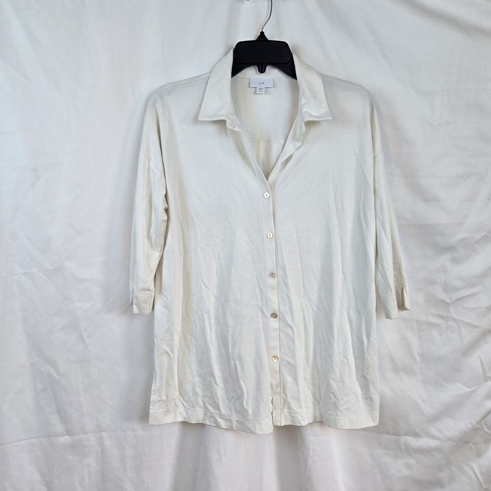J. Jill Women's Off White 3/4 Sleeve Button-Up Business Casual‎ Top Small Petite